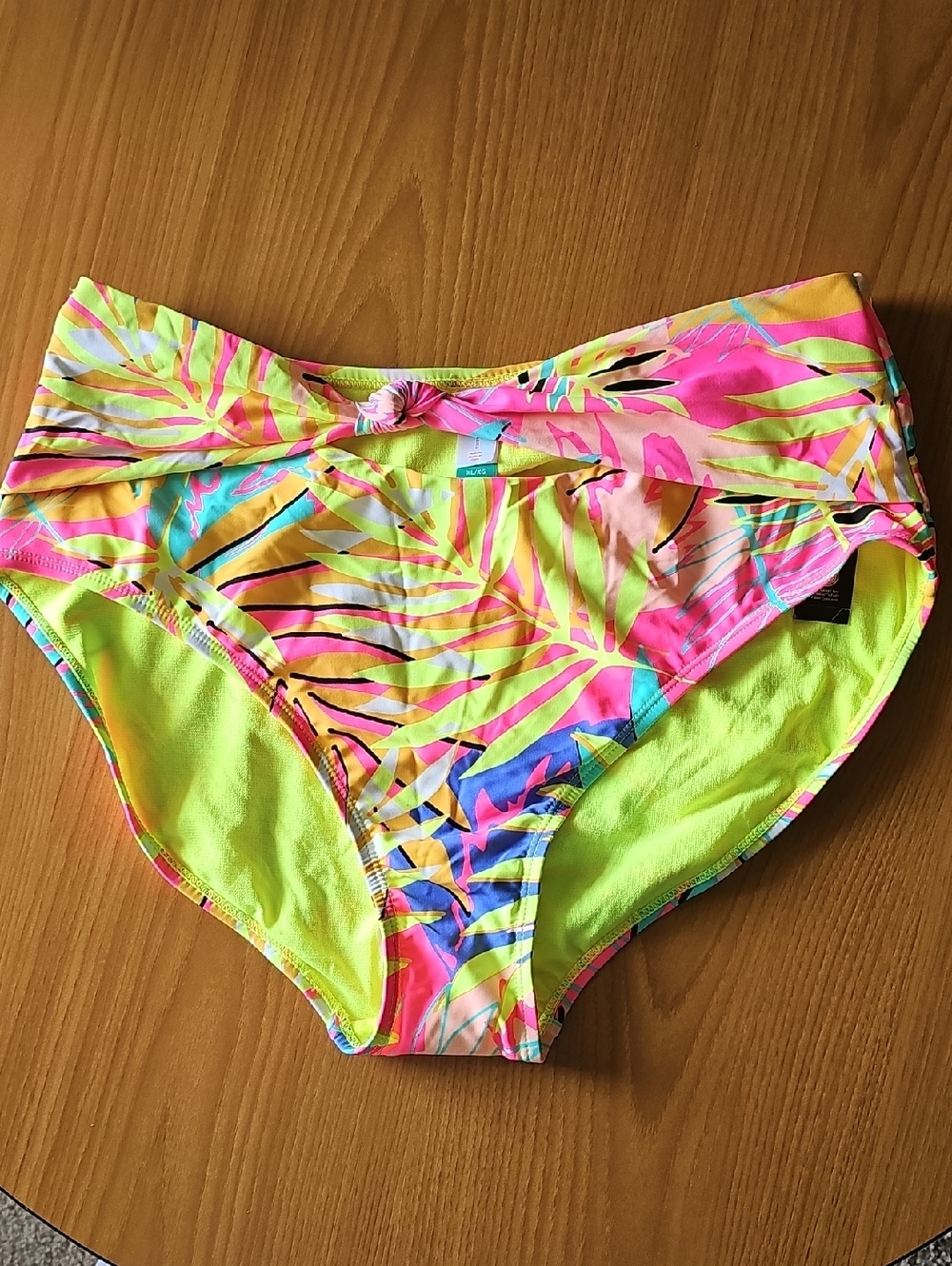 No Boundaries Neon Yellow Reversible Bikini Bottoms with Multicolor Print